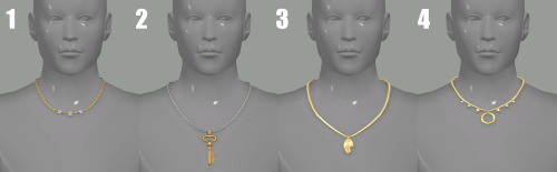 * Necklace 1 - base game compatible male necklace all LOD’s, all maps, 12 swatches, from teen to elder + werewolves/mermaids/aliens. Cas thumbnail.
* Necklace 2 - base game compatible male necklace all LOD’s, all maps, 12 swatches, from teen to elder...