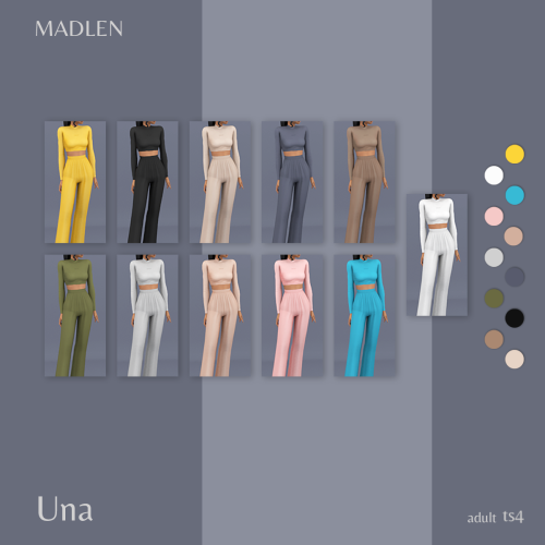 Una Outfit
Soft and silky sportswear for an active sim! Comfy form-fitting top matched with wide legged bottoms!
DOWNLOAD (Public 19/10/2022)