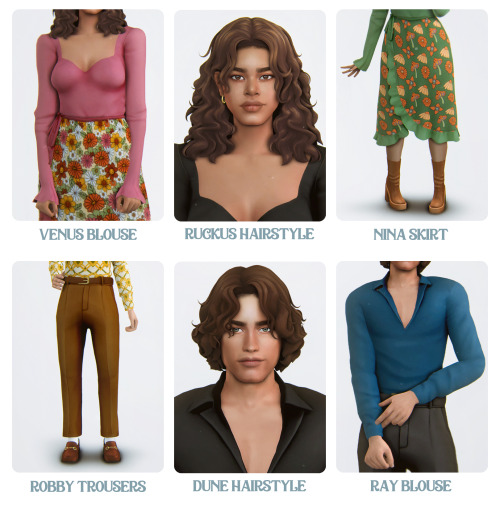 Thrift Shop Set by simstroubleThis set includes 2 unisex hairstyles, 2 tops, and 2 bottoms. More infos under the cut! Enjoy 🎄⛄
download (Patreon, free) | Instagram | Pinterest[[MORE]]Ruckus Hairstyle.• Base Game Compatible, Unisex
• 24 Swatches
• All...