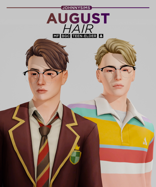 August Hair
Let’s start August with this stylish hair! I hope y'all like it ♥
Info:
• Base Game Compatible
• 2 versions (w/ and w/o strands)
• 24 swatches
• Shadow/Specular/Normal Map
• Hat Compatible
• Teen-Elder
DOWNLOAD (free, patreon) | Buy me a...