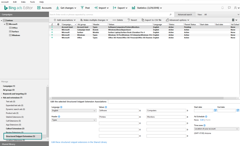 Screenshot of Edit the selected Structured Extensions Associations