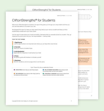 CliftonStrengths for Students report