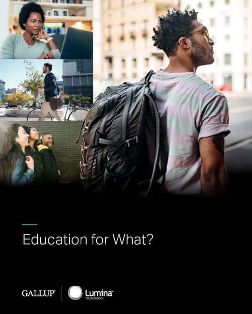 The cover of 'Education for What? Gallup | Lumina Report'