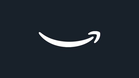 A white Amazon smile arrow logo on a squid ink background.