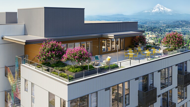 A photo of the rooftop of the Nitze-Stagen Apartment in Seattle, WA