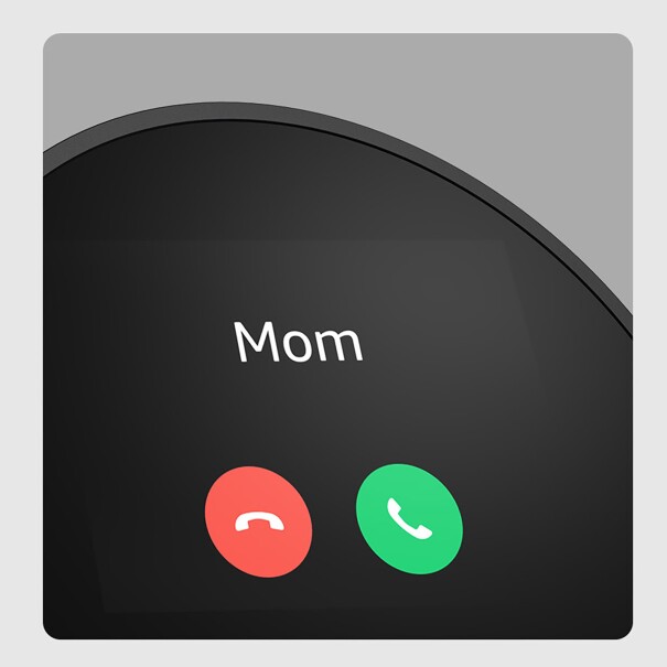 Incoming call screen with Mom's name on Amazon Echo Spot