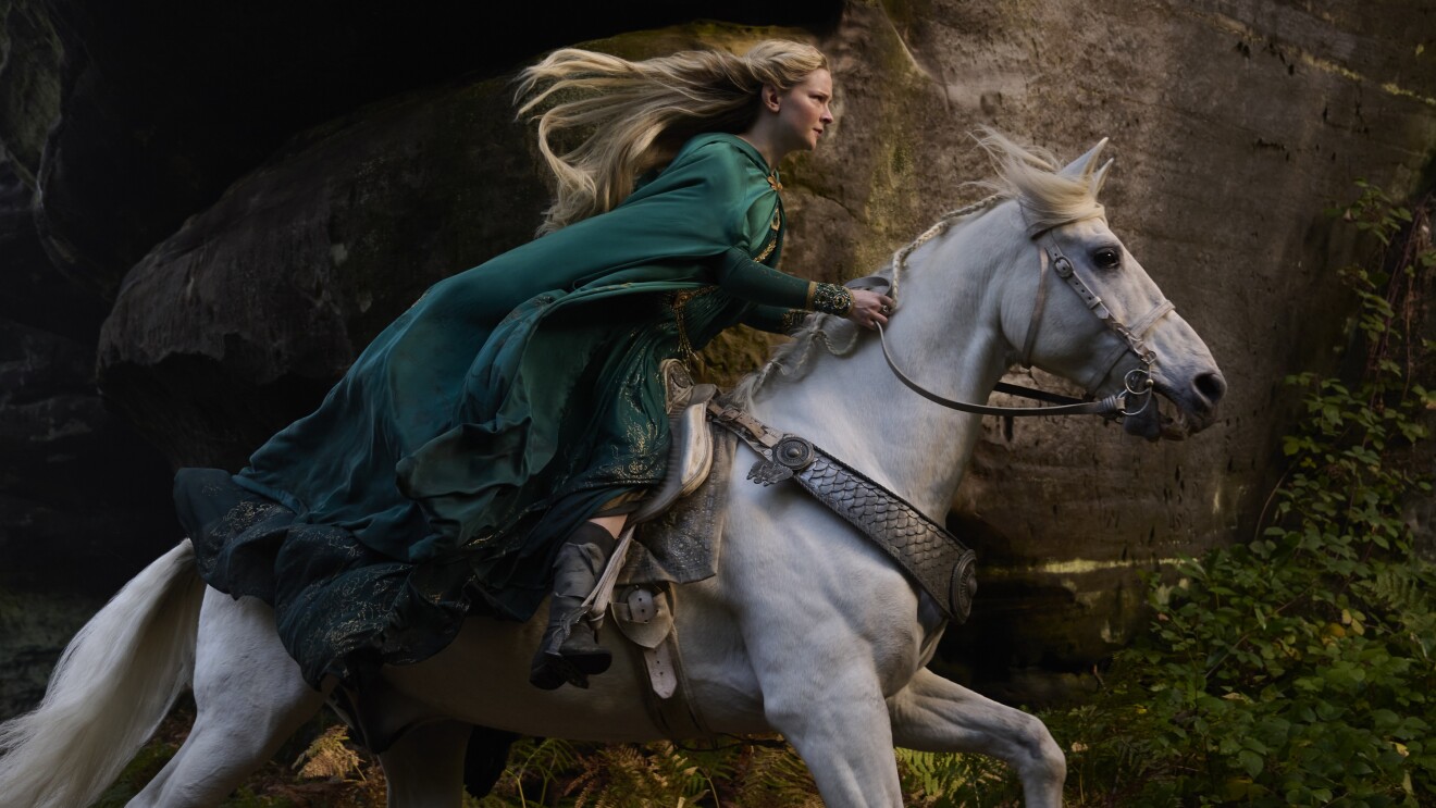 Morfydd Clark as Galadriel in The Lord of the Rings: The Rings of Power on Prime Video