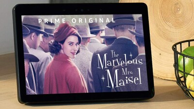 A trailer image of The Marvelous Mrs. Maisel featured on an Echo Show. 