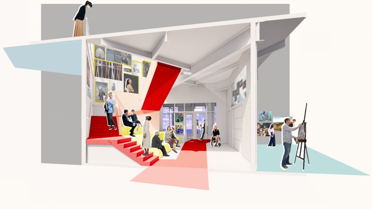 An illustration of the interior of the new Gage Academy of Art, which will be located in South Lake Union, Seattle, Washington.