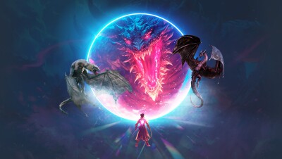 Prime Gaming image of dragons in front of a character. 
