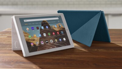 A tablet device on a tabletop.