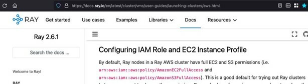 FIGURE 6 - Documentation regarding Ray’s default EC2 and S3 permissions