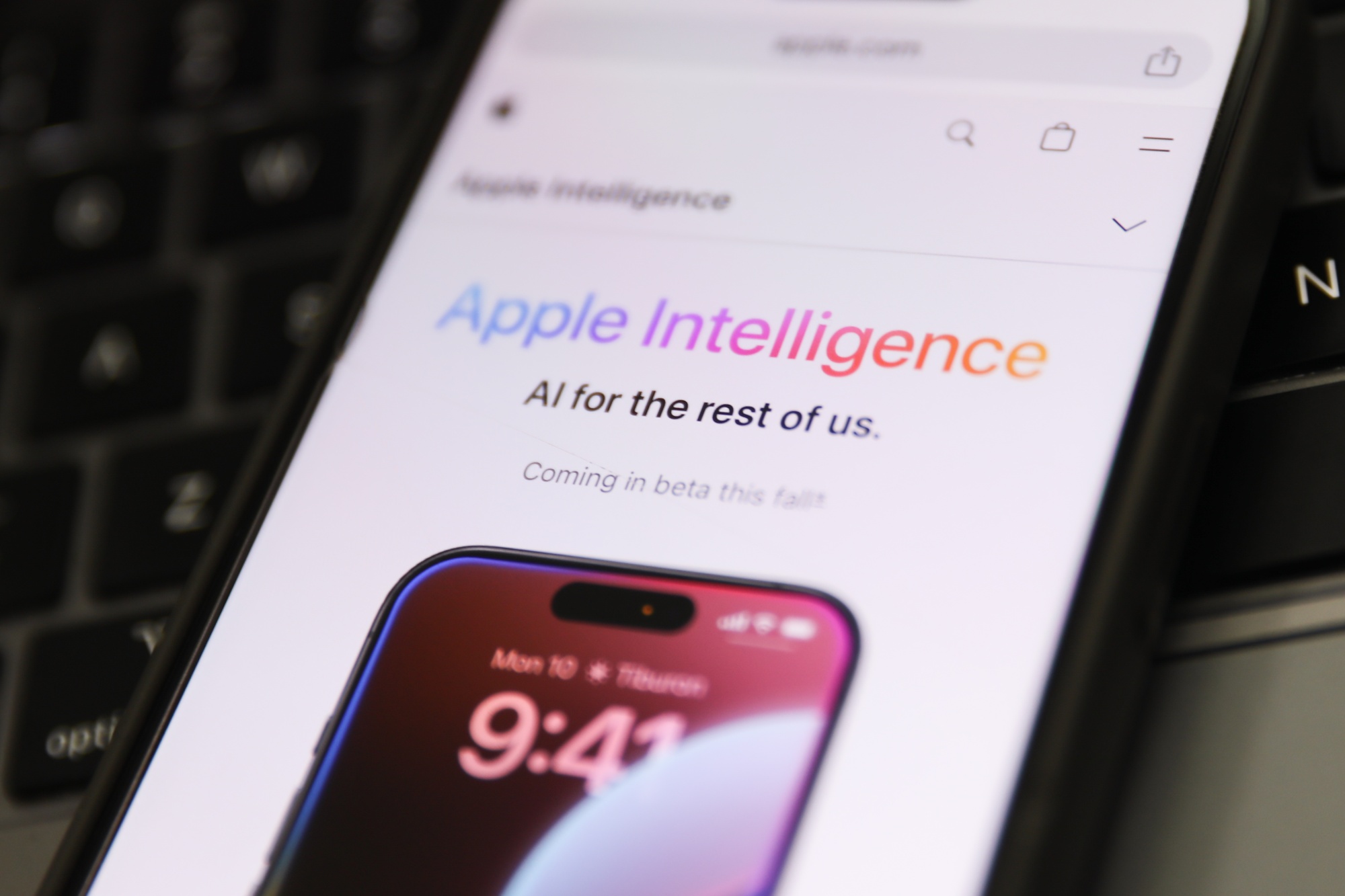 The Apple Intelligence logo on the company’s website.