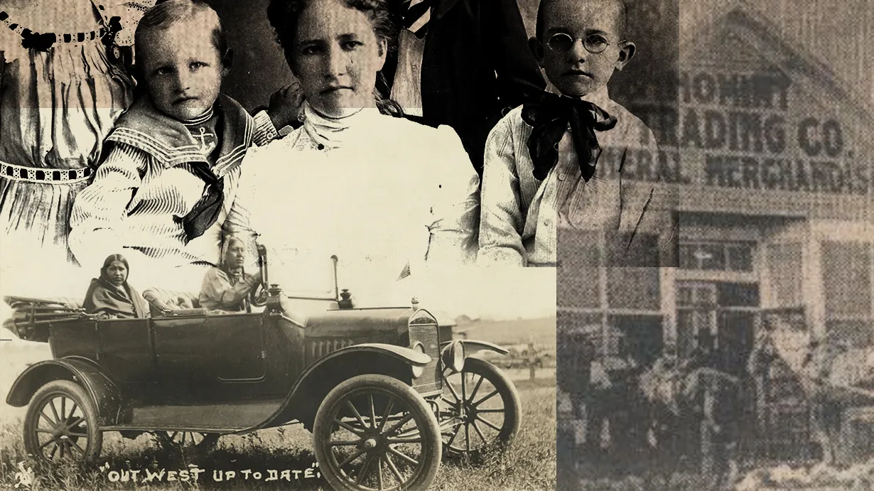 A collage of the Drummond family and the Hominy Trading company.