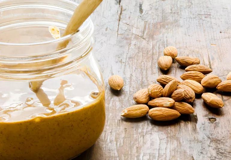 Homemade almond butter in a jar