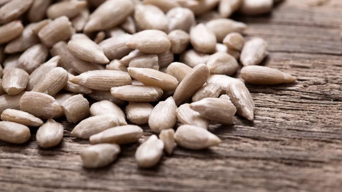 A pile of shelled sunflower seeds