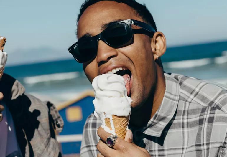 man eating ice cream