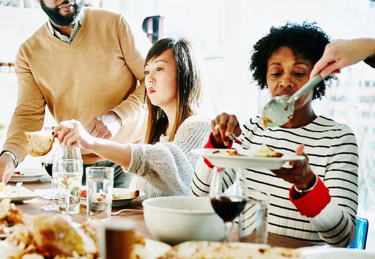 Friends eating breakfast together