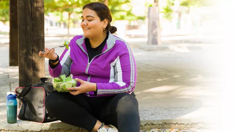 woman with milk and lettuce