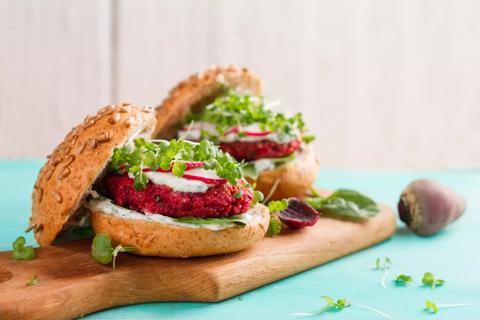 Meatless beet burgers on buns