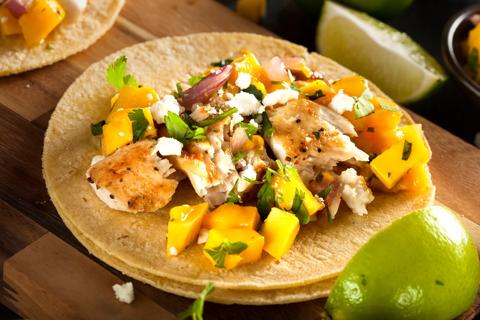 Fish and mango soft taco