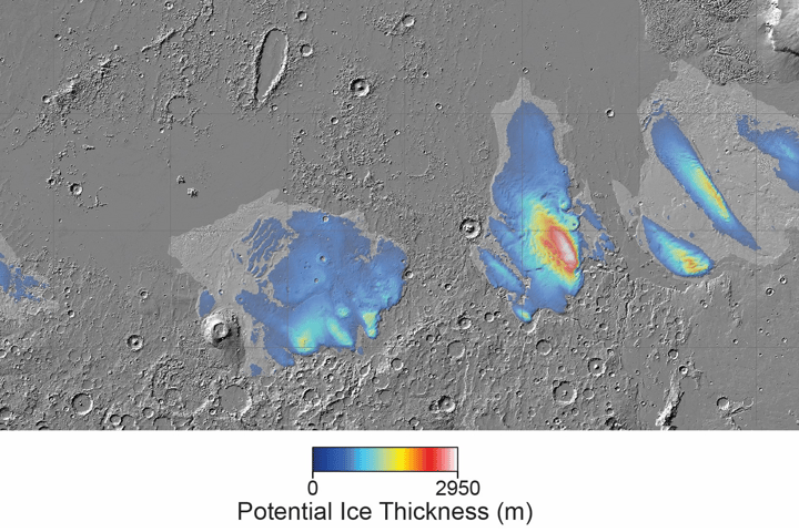 Map of suspected ice at Mars’s equator
