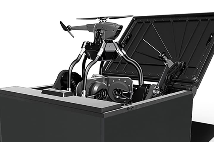 The Black Recon system launches and recovers drones autonomously from the back of military vehicles