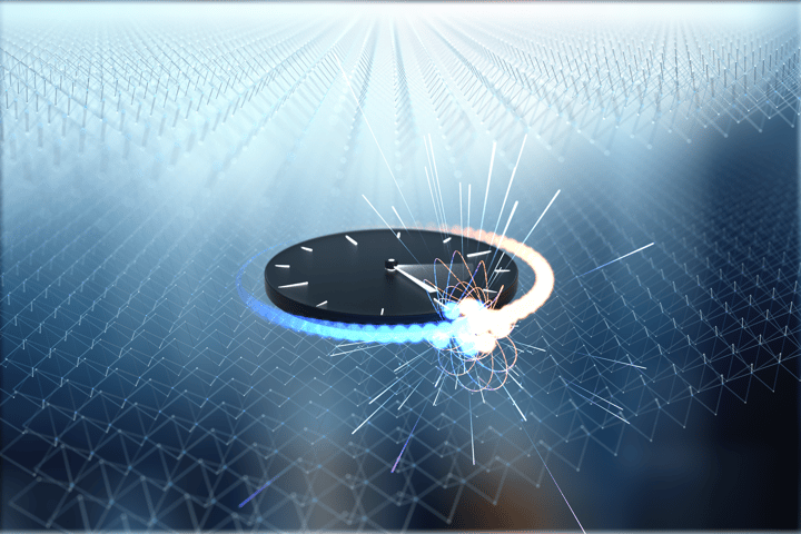 An artist's illustration of the team's "attoclock", which can measure electrons at time increments down to quintillionths of a second