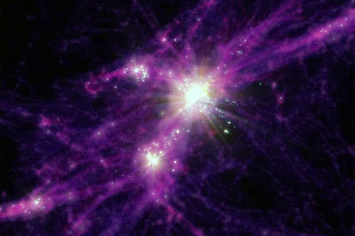 An artist's impression of "starburst" galaxies in the early universe