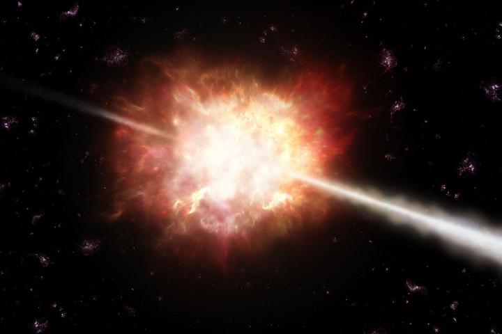 An artist's impression of a gamma ray burst in space