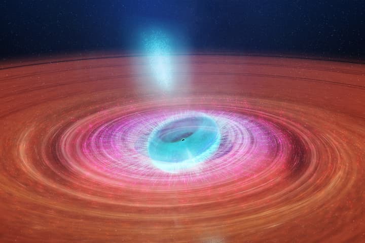 As it spins, the black hole is firing off "plasma bullets"