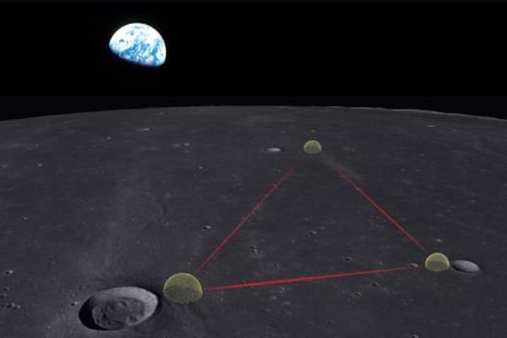 An artist's impression of the Gravitational-wave Lunar Observatory for Cosmology (GLOC), a gravitational wave observatory that could be built on the Moon