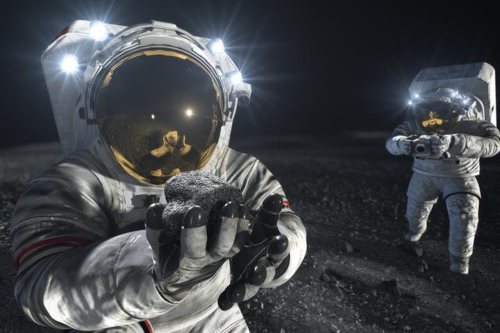 Artist's concept of the new space suits on the Moon