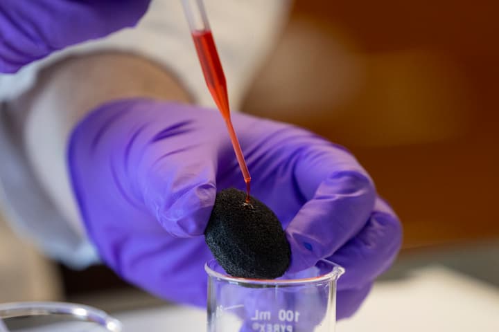 The material draws in oil while repelling water – plus it's antibacterial