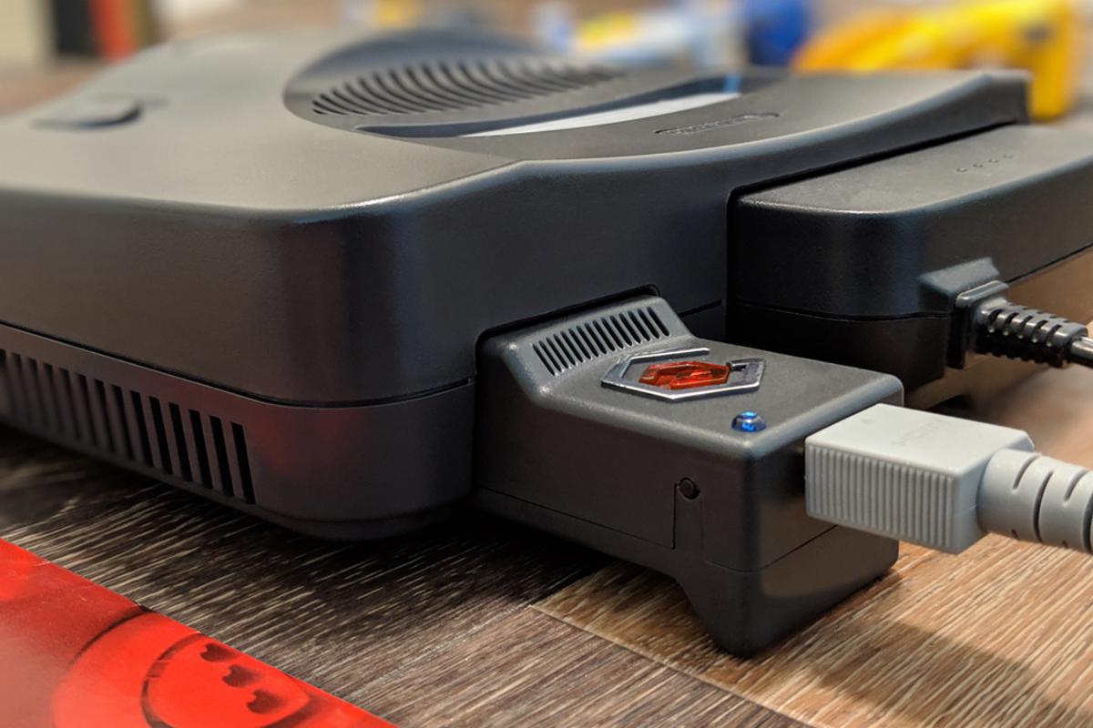 The Eon Super 64 plugs into the back of your original Nintendo 64 console and allows it to connect to modern TVs