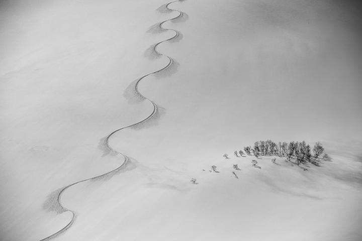 Black and White Minimalist Photography Awards. Top 50. 'Snowboard Track on Norikura'. Hakuba, Japan.