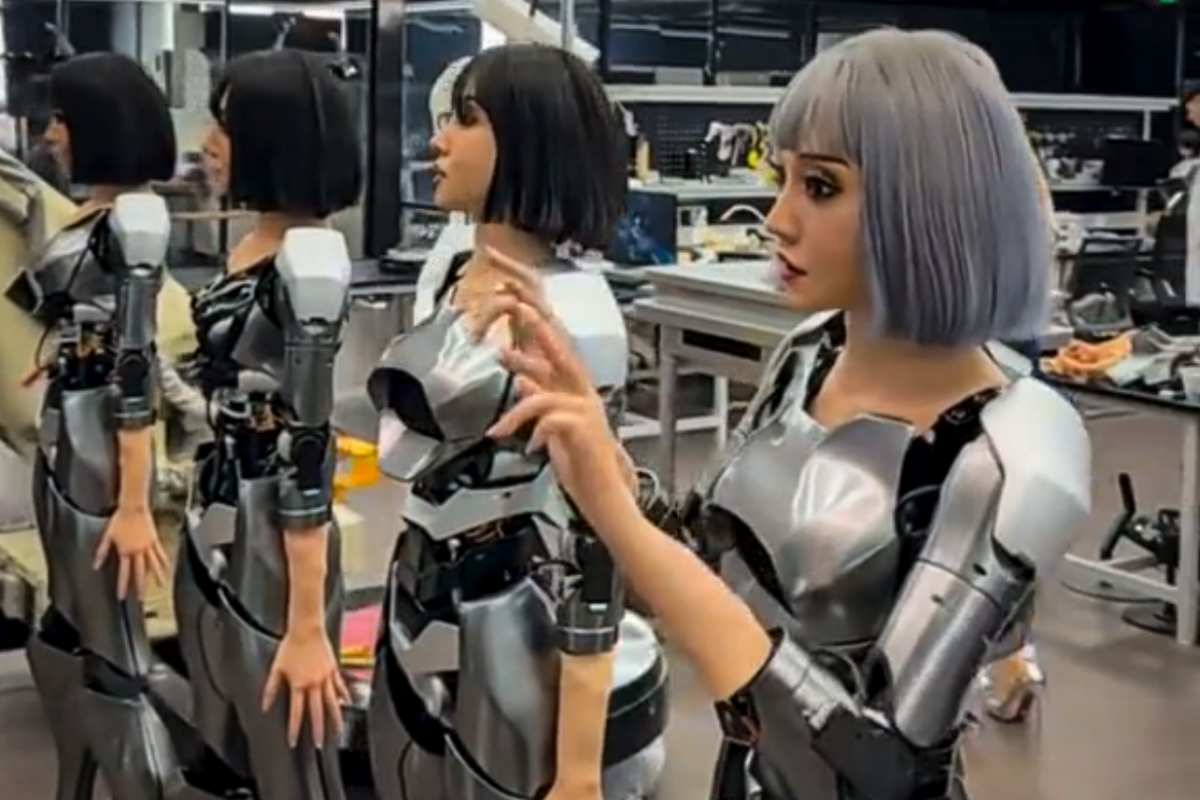 Still frame from a video shot inside a humanoid robot factory in China