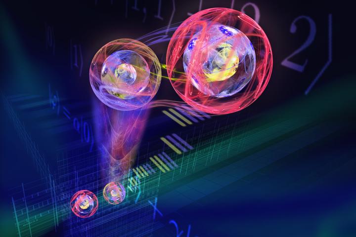 An artist's rendition of quantum teleportation involving three dimensional states