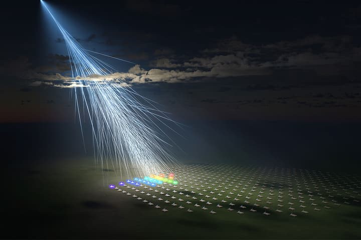 An artist's impression of the cosmic ray hitting the Telescope Array