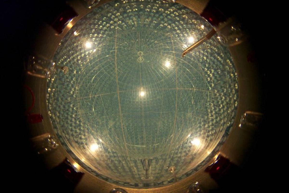 The giant nylon balloon of the Borexino neutrino detector in Italy measures around 30 ft (9 m) in diameter