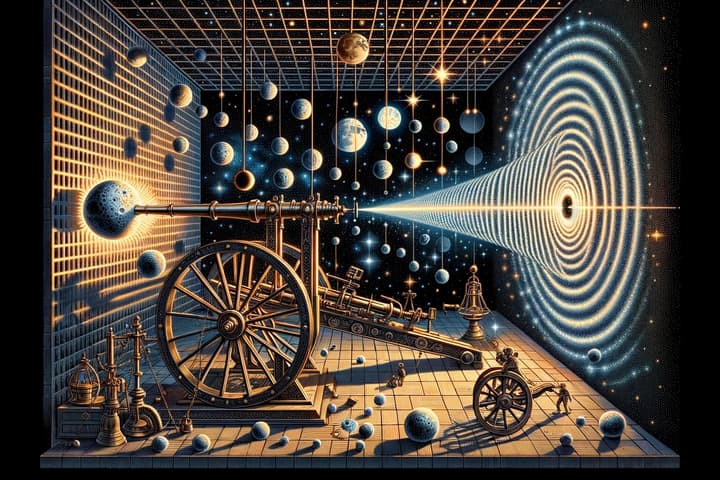 An artistic impression of an experiment investigating whether spacetime follows classical or quantum physics