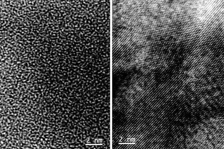 Before and after images show the rearrangement of atoms within niobium pentoxide to facilitate faster charging