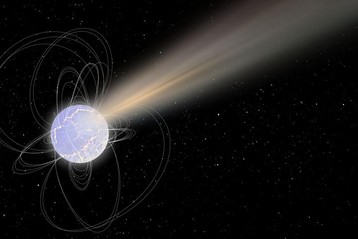 An artist's impression of magnetar SGR 1935+2154, which has been detected giving off radio waves that may resemble fast radio bursts