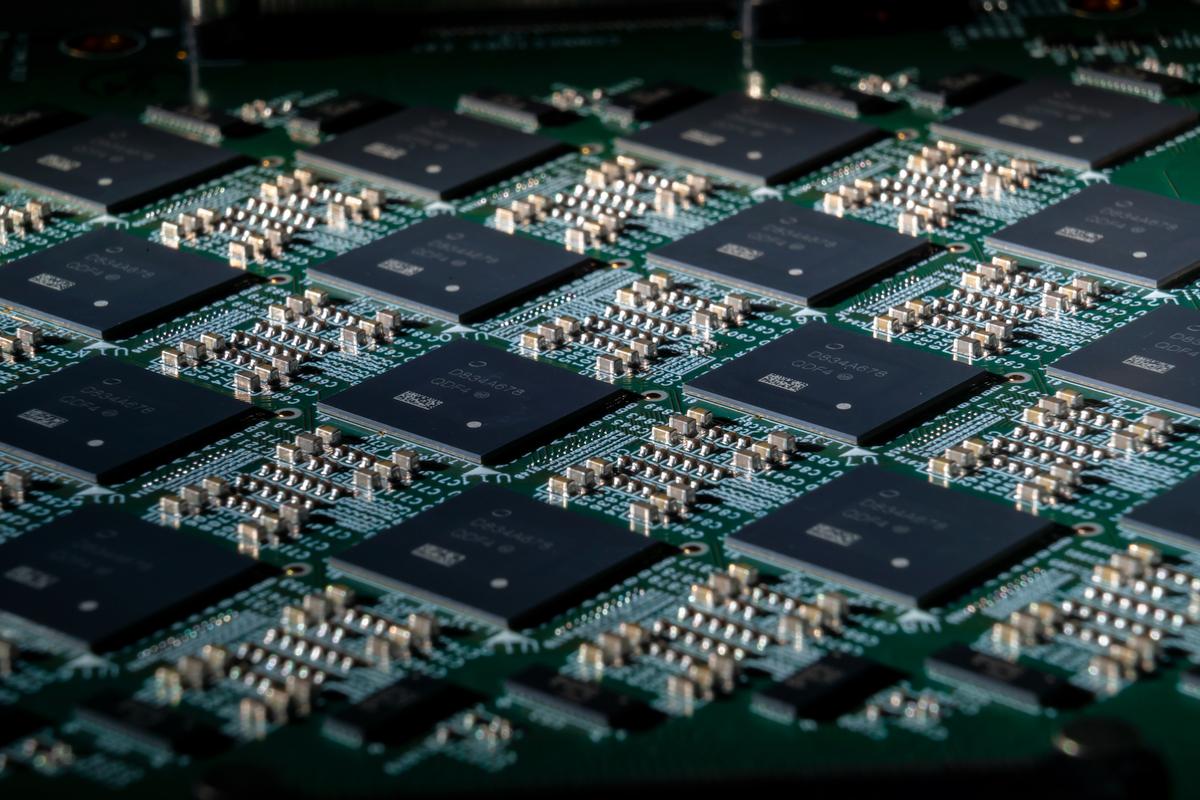 An array of Intel Loihi neuromorphic research chips.