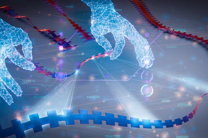 An artist's impression of the new nanostrings which, when suspended above a microchip are "the equivalent of manufacturing guitar strings of glass that are suspended half a kilometer with almost no sag," according to TU Delft