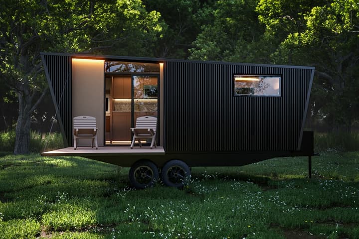 Land Ark re-angles its geometric corrugated aluminum-clad bodywork ever so slightly for the new Travel Trailer