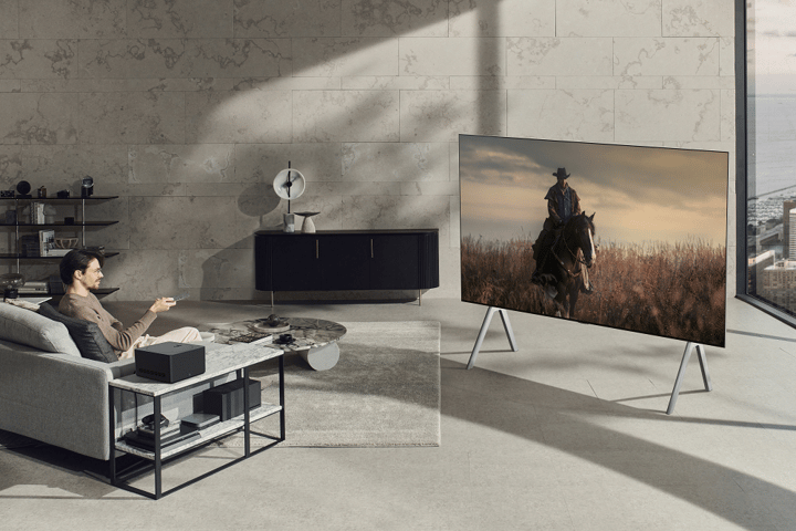 Developed to clear away cable clutter from the living room TV, the LG Signature OLED M TV panel can be mounted flush to a wall and has content wirelessly transmitted to it from a nearby Zero Connect Box