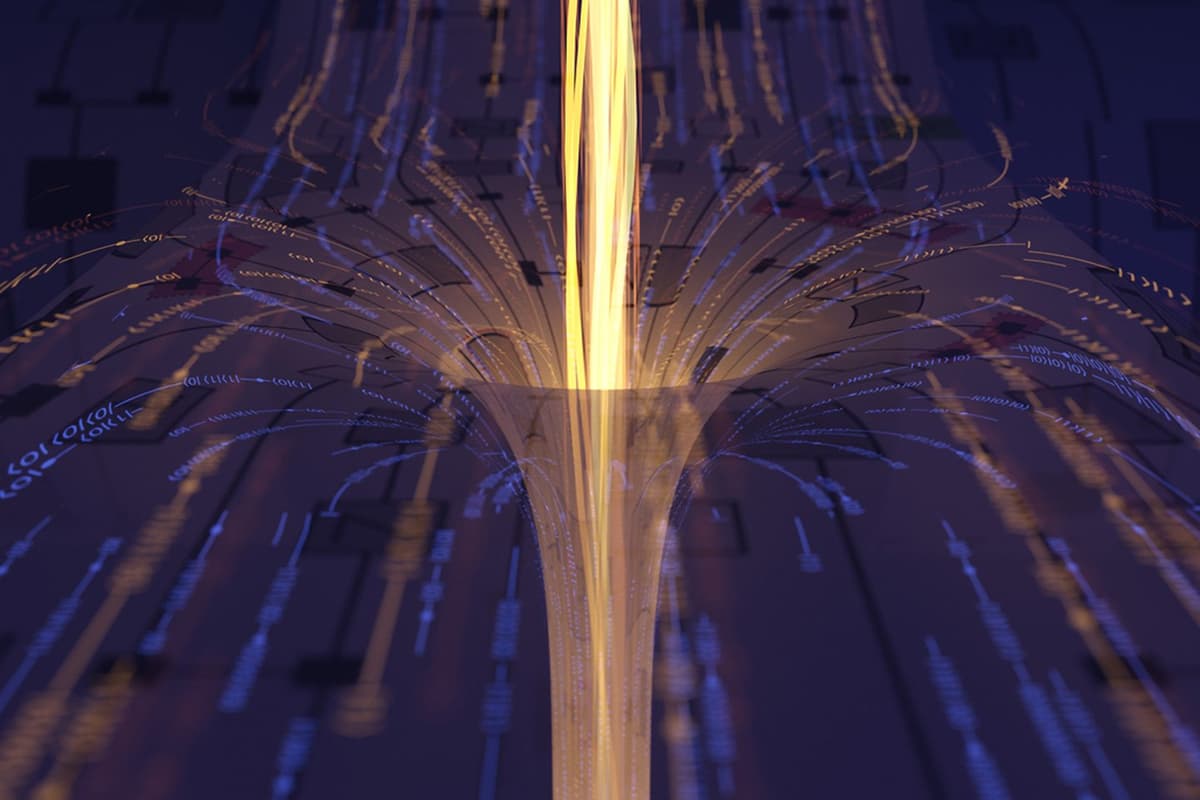 An artist's impression of a wormhole simulated in a quantum computer