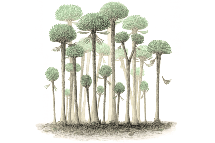 An artist's impression of a forest full of Calamophyton trees
