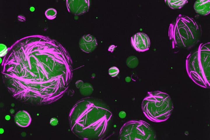 The new sythetic cells build a cytoskeleton (highlighted in fuschia) out of DNA and peptides